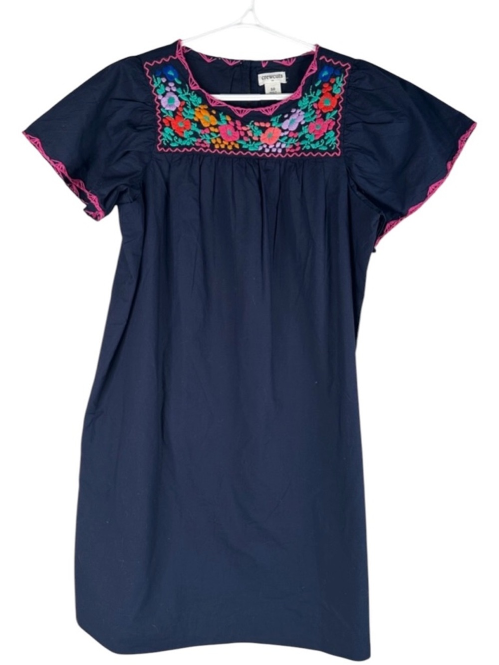 Crewcuts Girl's Navy Floral Embroidered Mexican Style Summer Dress Size 10